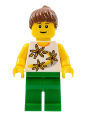 LEGO Yellow Flowers - Reddish Brown Ponytail Hair, Green Legs minifigure
