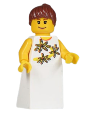 LEGO Yellow Flowers - Reddish Brown Ponytail Hair, White Skirt minifigure