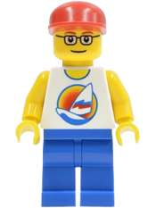 LEGO Surfboard on Ocean - Blue Legs, Red Cap, Red Eyebrows, Glasses minifigure