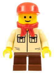 LEGO Shirt with 2 Pockets No Collar, Reddish Brown Short Legs, Red Cap, Red Bandana minifigure
