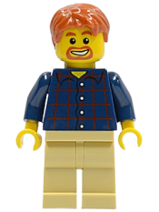 LEGO Plaid Button Shirt, Tan Legs, Dark Orange Short Tousled Hair, Dark Orange Goatee and Eyebrows minifigure