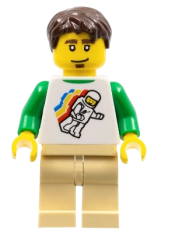 LEGO Classic Space Minifigure Floating Pattern, Tan Legs, Dark Brown Short Tousled Hair minifigure