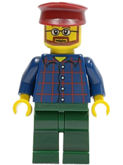 LEGO Plaid Button Shirt, Dark Green Legs, Dark Red Hat, Glasses, Reddish Brown Beard (Carousel Operator) minifigure