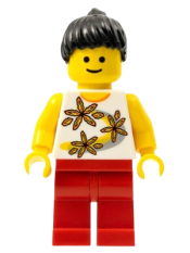 LEGO Yellow Flowers - Black Ponytail Hair, Red Legs minifigure