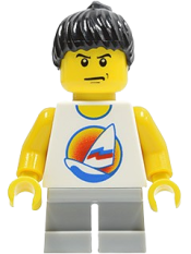 LEGO Surfboard on Ocean - Light Bluish Gray Short Legs, Black Ponytail Hair minifigure