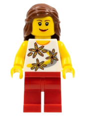 LEGO Yellow Flowers, Red Legs, Reddish Brown Female Hair Mid-Length minifigure