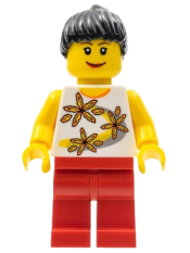 LEGO Yellow Flowers - Black Ponytail Hair, Red Legs, Lipstick minifigure