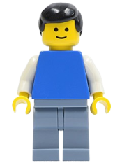 LEGO Plain Blue Torso with White Arms, Sand Blue Legs, Black Male Hair minifigure