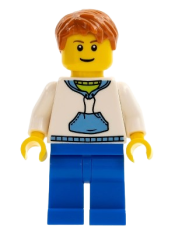 LEGO White Hoodie with Blue Pockets, Blue Legs, Dark Orange Short Tousled Hair minifigure