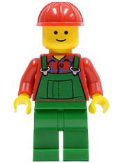 LEGO Overalls Farmer Green, Red Construction Helmet minifigure