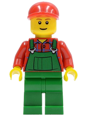 LEGO Overalls Farmer Green, Red Short Bill Cap minifigure