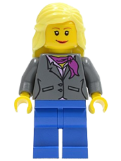 LEGO Dark Bluish Gray Jacket with Magenta Scarf, Blue Legs, Bright Light Yellow Female Hair Mid-Length minifigure