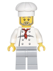 LEGO Chef - White Torso with 8 Buttons, Light Bluish Gray Legs, Gray Beard minifigure