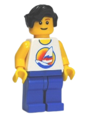 LEGO Surfboard on Ocean - Blue Legs, Black Male Hair Wavy minifigure