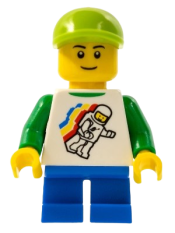 LEGO Classic Space Minifigure Floating Pattern, Blue Short Legs, Lime Short Bill Cap, Black Eyebrows minifigure