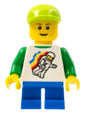 LEGO Classic Space Minifigure Floating Pattern, Blue Short Legs, Lime Short Bill Cap, Reddish Brown Eyebrows minifigure