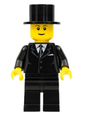 LEGO Suit Black, Top Hat, Black Legs, Reddish Brown Eyebrows minifigure