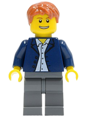 LEGO Dark Blue Jacket, Light Blue Shirt, Dark Bluish Gray Legs, Dark Orange Male Hair minifigure