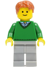 LEGO Green V-Neck Sweater, Light Bluish Gray Legs, Dark Orange Short Tousled Hair minifigure