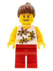 LEGO Yellow Flowers - Reddish Brown Ponytail Hair, Red Legs minifigure