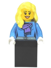 LEGO Medium Blue Jacket with Light Purple Scarf, Black Skirt, Bright Light Yellow Female Hair over Shoulder minifigure