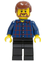 LEGO Plaid Button Shirt, Black Legs, Reddish Brown Male Hair, Reddish Brown Beard and Eyebrows minifigure