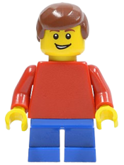 LEGO Plain Red Torso with Red Arms, Blue Short Legs, Reddish Brown Male Hair minifigure