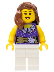 LEGO Female Dark Purple Blouse with Gold Sash and Flowers, White Legs minifigure