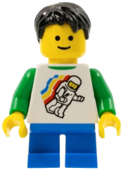 LEGO Boy - Classic Space Minifigure Floating Pattern, Blue Short Legs, Black Tousled Hair minifigure
