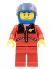 LEGO Red Jacket with Zipper Pockets and Classic Space Logo, Red Legs, Blue Helmet minifigure