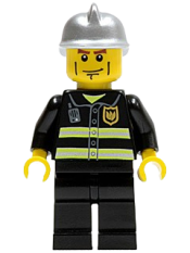 LEGO Fire - Reflective Stripes, Black Legs, Silver Fire Helmet, Cheek Lines, Yellow Hands minifigure