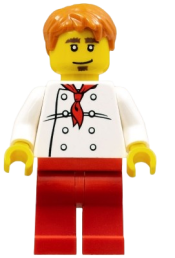 LEGO Chef - White Torso with 8 Buttons, Red Legs, Dark Orange Short Tousled Hair minifigure