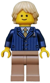 LEGO Businessman Pinstripe Jacket and Gold Tie, Dark Tan Legs, Tan Tousled and Layered Hair minifigure