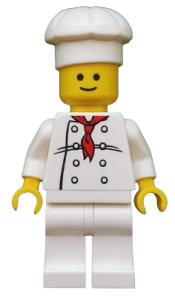 LEGO Chef - White Torso with 8 Buttons, Black Wrinkles, NO Back Print, White Legs, Standard Grin minifigure