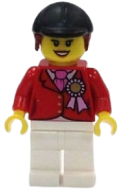 LEGO Red Riding Jacket with Award Ribbon, White Legs, Black Riding Helmet minifigure