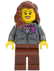 LEGO Dark Bluish Gray Jacket with Magenta Scarf, Reddish Brown Legs, Reddish Brown Female Hair over Shoulder minifigure