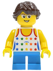 LEGO Shirt with Female Rainbow Stars Pattern, Dark Azure Short Legs, Glasses, Dark Brown Hair minifigure