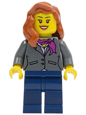 LEGO Dark Bluish Gray Jacket with Magenta Scarf, Dark Blue Legs, Dark Orange Female Hair over Shoulder minifigure