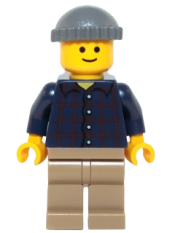 LEGO Plaid Button Shirt, Dark Tan Legs, Dark Bluish Gray Knit Cap, Standard Grin (Pool Player) minifigure
