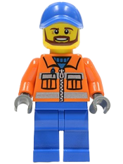 LEGO Construction Worker - Orange Zipper, Safety Stripes, Orange Arms, Blue Legs, Blue Cap with Hole minifigure