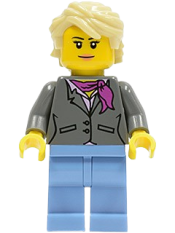 LEGO Dark Bluish Gray Jacket with Magenta Scarf, Medium Blue Legs, Tan Hair (Grandma) minifigure