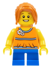 LEGO Girl, Blue Short Legs, Dark Orange Hair Ponytail Long with Side Bangs minifigure