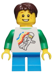 LEGO Classic Space Minifigure Floating Pattern, Dark Azure Short Legs, Dark Brown Short Tousled Hair minifigure