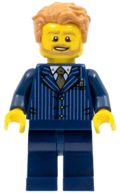 LEGO Businessman - Pinstripe Jacket and Gold Tie, Dark Blue Legs, Medium Nougat Tousled Hair, Beard minifigure