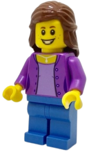 LEGO Medium Lavender Jacket over Lavender Shirt, Medium Blue Legs, Reddish Brown Female Hair Mid-Length minifigure