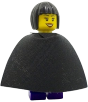 LEGO Female Dark Purple Blouse with Gold Sash and Flowers, Dark Purple Legs, Black Bob Cut Hair, Cape minifigure