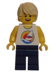 LEGO Surfboard on Ocean - Dark Blue Legs, Tan Tousled Hair minifigure