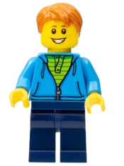 LEGO Dark Azure Hoodie with Green Striped Shirt, Dark Blue Legs minifigure