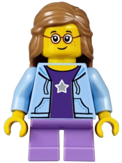 LEGO Girl, Bright Light Blue Hoodie, Medium Lavender Short Legs, Medium Nougat Female Hair Mid-Length, Glasses minifigure
