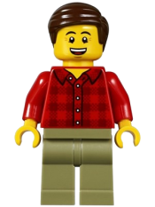 LEGO Dad, Plaid Flannel Shirt with Collar, Olive Green Legs, Dark Brown Smooth Hair minifigure